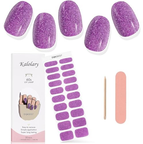 Kalolary Gel Polish Strips, Art Sticker Waterproof Full Wraps Decal Sets With File and Stick for Women Girls Decor (UV/LED Lamp Required) (Purple)