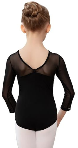 AOQUNFS Mädchen Masche Langarm Ballettkleidung Kinder Gymnastik Turnanzug Tanzen Mädchen Ballett Body, AM3000ZX-Schwarz, 2-3Jahre