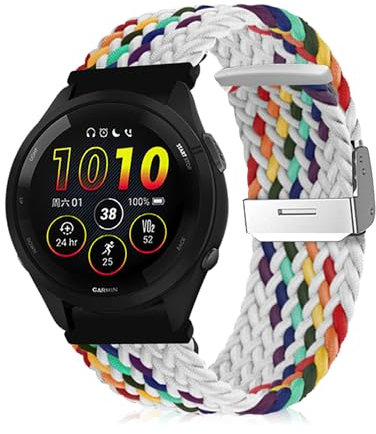 Niboow 22mm Armband für Garmin Venu 3/Venu 2, Geflochtene Nylon Armbänder für Garmin Forerunner 265/Forerunner 255/Forerunner 255 Music/Vivoactive 4/Huawei Watch GT 4 46mm/Watch 4 Pro-Weiß Regenbogen