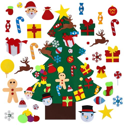 Filz Weihnachtsbaum Set Abnehmbaren Weihnachtsbaum, 3.2ft DIY Weihnachtsbaum für Kinder mit 37 Stück Abnehmbaren Ornamente Christmas Wandbehang Home Tür Wand Dekoration Weihnachtsbaum Filz