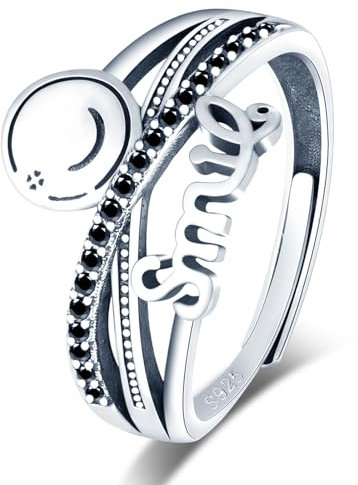 VIKILEE Damen Ringe S925 Sterling Silber Ringe Kreuz Stacked Ringe mit Smiley und Kleeblatt für Freundin Jahrestag Valentinstag