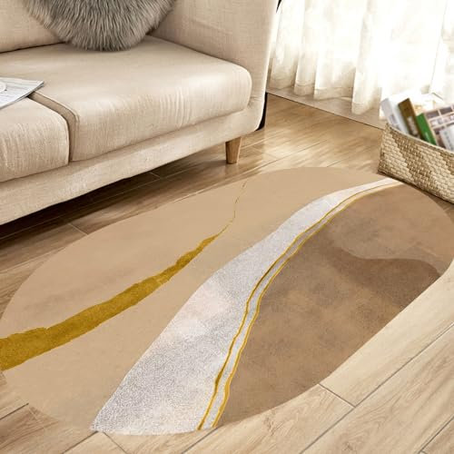 Rururug Kurzflor Teppich Oval für Wohnzimmer, Esszimmer, Schlafzimmer, Flur, Wohnzimmerteppich, Braun Beige Gelb Minimalistisches modernes Design,Brown,Oval 110 x 180 cm