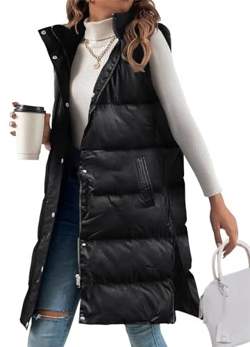 ORANDESIGNE Gilet Donna Lungo Giacca con Cappuccio Invernali Caldo Cappotto Senza Maniche Spesso Gilet Giubbotto con Cerniera Giacche Lunga Cappotti con Tasche Piumino Smanicato A Nero M