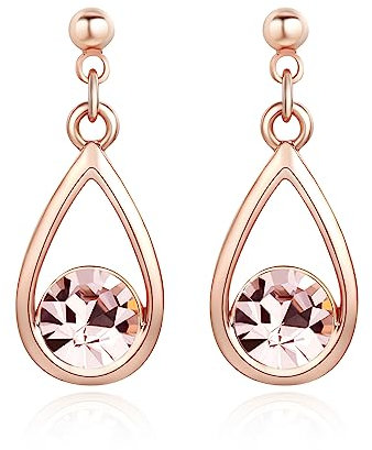 Boucles d'oreilles pendantes pour femme tendance, boucles d'oreilles vintage avec strass en or rose pour fille, cadeau pour maman, boucles d'oreilles délicates plaquées or rose 18 carats pour Noël