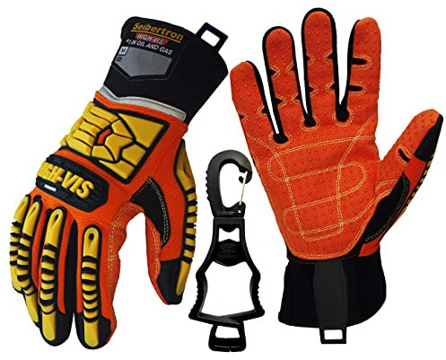 Seibertron High-Vis SDX2 Resistant Reducing Anti-Impact Mechanics Heavy Duty Safety Rescue Gloves CE EN388 4232 S mit 1 schwarzen Handschuhclip