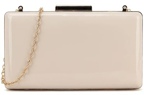 UShopUK Pochette rigida in pelle verniciata tinta unita per matrimonio, ballo di fine anno, festa, borsa a mano, Nudo Pallido, medium