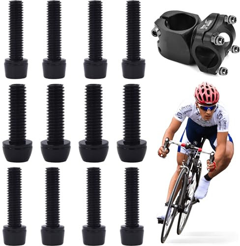 LIANCHEN 12 Pièces Vis de Potence de Vélo Vis de Tige de Bicyclette Boulons de bidon velo filetage vis pour tige de vélo vec Rondelle M5 x 20 mm M6 x 20 mm Pour fixer la potence et porte-bidon (Noir)