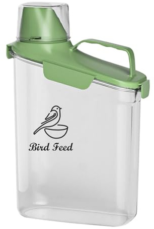 Brabtod Bird Seed Storage Container Portable-3 Qt/2.8 L Clear Pet Food Container-with Measuring Cup/Lid,Airtight Wild Bird Seed Dispenser for Storing Sunflower Seed|Squirrel proof|BPA Free-Green
