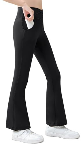 Domee Leggings Acampanados Campana Pantalón Corte de Bota Bootcut Niña Noche Negra 10-12 Años (Tamaño de Etiqueta 150)