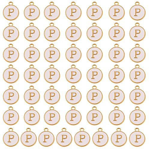 LEGENTLISUR 50 Stück Buchstaben Anhänger Alphabet Anhänger Legierung Runder Anhänger für Selbstgemachte Halsketten Ohrringe Armbänder Schmuckherstellung(Weiß)
