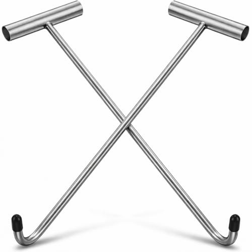 STOBAZA Manhole Lifting Keys 2PCS - 15Inch T-Shape Stainless Steel Manhole Cover Lifter Tool - Heavy Duty Drain Cover Lifting Keys for Outdoor Sewer Grate and Lid Opening