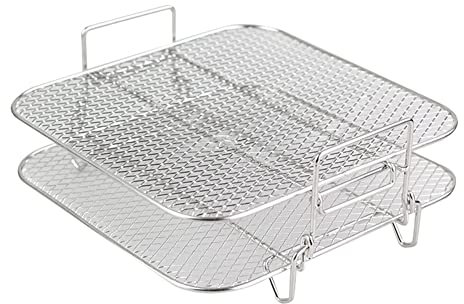 Sudemota 2-Couches Air Fryer Rack Grille Empilable Grille Grille Air Fryer Grille Grille en Acier Inoxydable pour 4.2-5.8QT Air Fryer Cuisine Four Cuiseur Vapeur