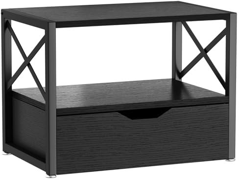 IBUYKE 2 Tier Desktop-Drucker Stand, Mehrzweck-Schreibtisch-Organizer, hölzerne Drucker Stand mit Schublade Lagerung für Ordner, Bücher, für Faxgerät, Scanner, Home Office, schwarz TLJ006B