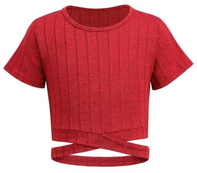 Arshiner Girls T-Shirts Crop Top Kids Summer Short Sleeve Solid Color Round Neck Shirt Casual Fashion Tee Shirt for Girls 9-10 Years Red