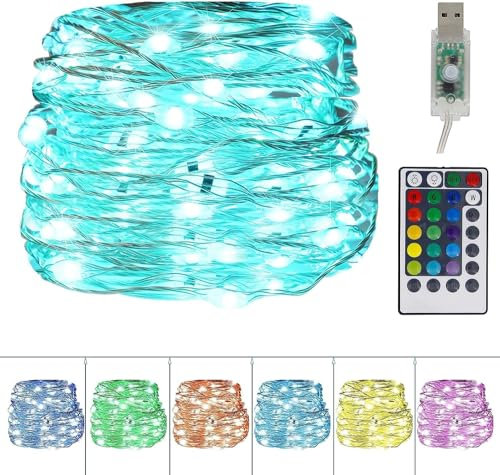 MAGGIFT 10M 100 LED Bunt RGB Lichterkette Innen, 16 Farben USB Kupferdraht Lichterketten 24 Modi mit Fernbedienung & Timer Farbwechsel Wasserdicht für Zimmer Weihnachten Außen Party Deko