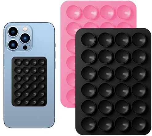 ExcellaElite Silicone Suction Phone Case - 2 Pcs Multifunctional Adhesive Mount - Anti-Slip Suction Case for Shower, Mirror & Fingertip Toys (Black, Pink)