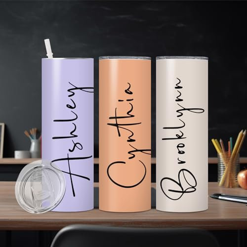 zouwii Vaso Personalizado Con Nombre, Vaso Personalizado Con Pajita, Vaso Con Nombre Personalizado, Vaso Con Nombre Personalizado Para Mujeres, Taza De Acero Inoxidable Con Nombre Personalizado