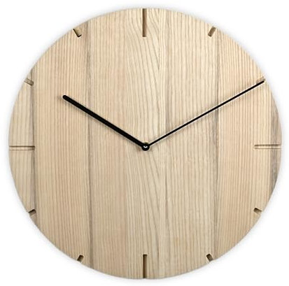 Natuhr große Holz Wanduhr - Loft - Massivholz, geräuscharmes Uhrwerk, puristisch, modern (Esche unbehandelt, 40 cm Durchmesser)