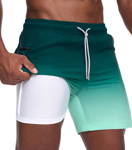Danfiki Badehose HerrenLiner 2 in 1 Kurz Schwimmhose Badeshorts | Gradient, mit Meshfutter Kompression