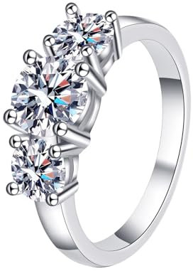 3Pcs Round Lab Grown Diamond Engagement Ring in 14K White Gold for Women 2ct, Size M 1/2