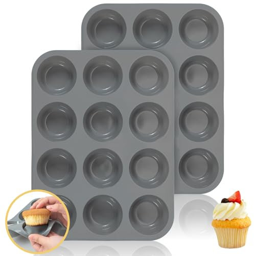 MEQUER 2 Pièces Moule Muffin, Moule Silicone pour Cupcake Muffin, Anti-adhésif Moules à Pâtisserie, Moule à Muffins Gateau pour Cupcakes, Brownies, Pudding, Taille Standard Ø 6,3 x 3 cm