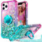 Unlicaku for iPhone 11 Pro Case with Stand, Sparkle Glitter Case with Ring and Lanyard, Women Girls Luxury Cute Bling Diamond Protective Phone Cover for iPhone 11 Pro, Green