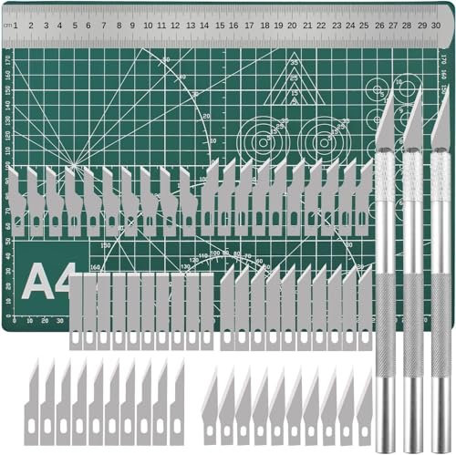 Craft Cutting Stencil Knife Set and A4 Cutting Mat Set, Art & Craft Blade Cutting Exacto Knifes Cutting Rulers Tools for Paper, Modelling - 65pcs