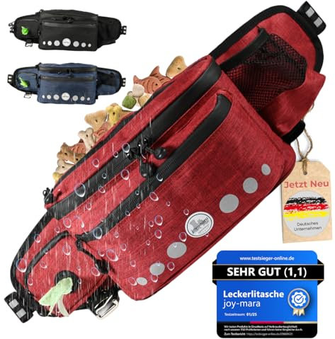 joy-mara Leckerlitasche für Hunde - herausnehmbarer Leckerlibeutel, wasserdichte Bauchtasche als Futterbeutel mit Reflektoren, Hundetraining Gürteltasche mit Kotbeutelspender