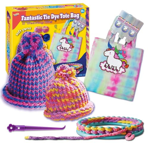 Sixth Space Strickmütze, Webstuhl-Set, zum Selbermachen von Strickmützen und Batik-Tragetasche, Weben, runder Webstuhl für Kinder, Basteln für Mädchen 8–12, Weihnachtsbasteln für Teenager,