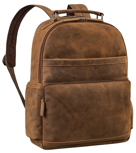 STILORD Valens Premium Lederrucksack Herren Groß mit Henkel Vintage Rucksack Herren Arbeit Leder mit Laptopfach 16 Zoll | Laptoprucksack Männer Echtleder Business Rucksack Farbe:Bergamo - braun