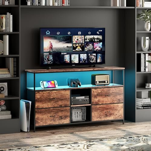 FOERPL Meuble TV LED, 137 cm Table TV,Meuble Tele avec LED Tiroir en Tissu,Table de Télévision Salon avec Rangement,Banc TV Meuble Bas Rangement pour Salon, Chambre (C 4tiroirs, 137cm)