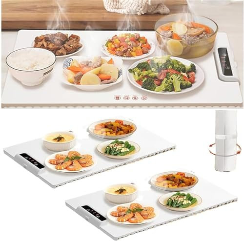 Nueva Bandeja calentadora eléctrica con Temperatura Ajustable, Calentador de Alimentos Plegable de Calentamiento rápido, Bandeja calentadora eléctrica portátil de Silicona, Mantel Individual con pla