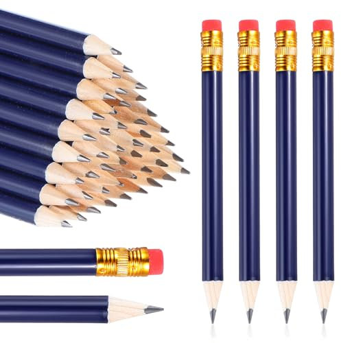 Lusofie 48 Stück Bleistifte Kurze mit Radiergummi 10cm Minenbleistift Mini Pencil Golf Bleistift Set Bleistifte Hb für Vorschulkinder Kleinkinder Kindergarten Schule Zuhause (Dunkelblau)