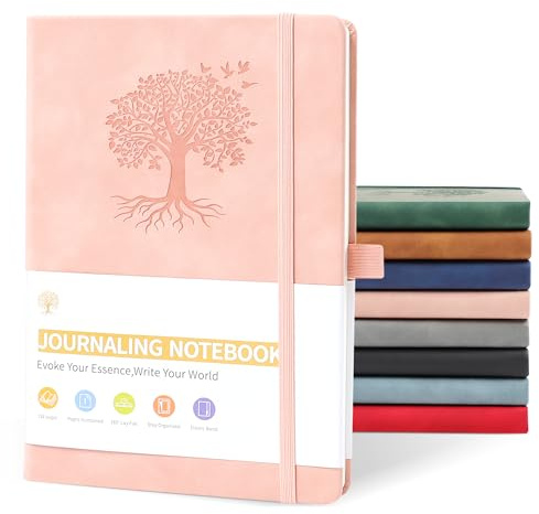 JUNART Taccuino A5 a righe per uomo e donna con 192 pagine, copertina rigida in pelle per scrivere personalmente, studio, ufficio, registrazione di viaggio o regali (Rosa)