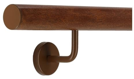 TIBU Handlauf Aluminium Mahagoni Holz Dekor 30-600cm Wandhandlauf Treppe gewinkelte Edelstahlhalter, Länge 80 cm mit 2 Halter und gerade Kappe