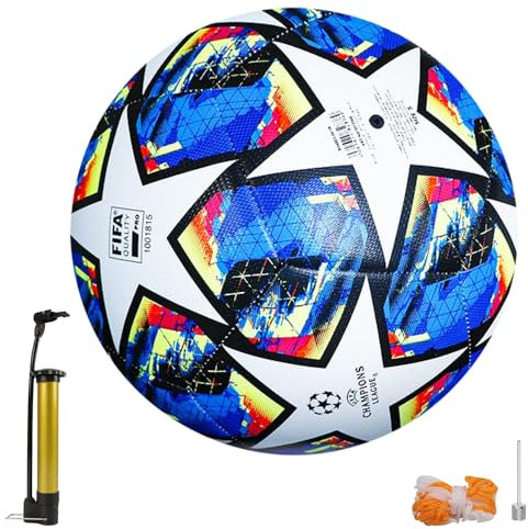 PLLYPE Championsleague Ball, Größe 5 Fußball mit Pumpe, Champions League Fußball für Spiel und Training für Kinder und Erwachsene, Fußballliebhaber Geburtstagsgeschenk, Sammlerstück