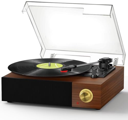 FYDEE Record Player - 5.4 Bluetooth Receiver | 3 Vinyl Sizes | Built-in 2 Stereo Speakers | 33/45/78 RPM | RCA Output Turntable | Belt-Drive Vinyl Record Player | Teak