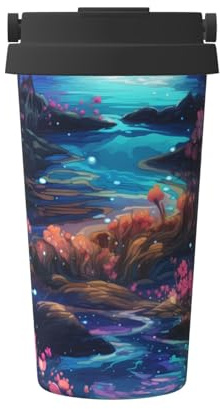 Glowing River - Termo de vacío impreso, taza de café portátil, taza de agua para oficina y fitness