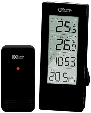 Miraval Funk-Wetterstation mit Außensensor, LCD-Display, Innen- und Außentemperatur, Uhrzeit, Datum, Weiß/Schwarz (Schwarz)