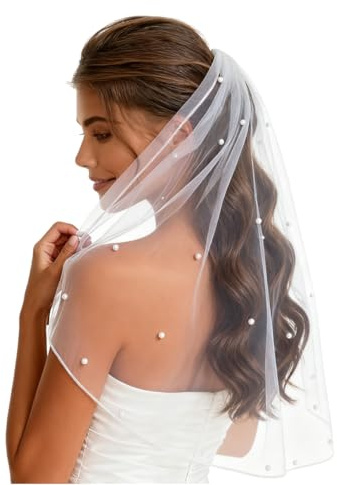 Nanchor Bridal Veil Women's Simple Tulle Short Wedding Veil Satin Edge With Comb for Wedding Bachelorette Party
