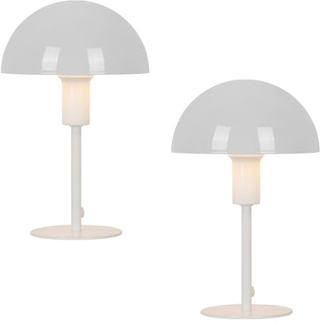 Nordlux Ellen Mini Tischlampen 2er-Set Weiß – E14 Nachttischlampen mit 150cm Kabel & Schalter, Modernes Skandinavisches Design für Schlafzimmer, Wohnzimmer & Büro