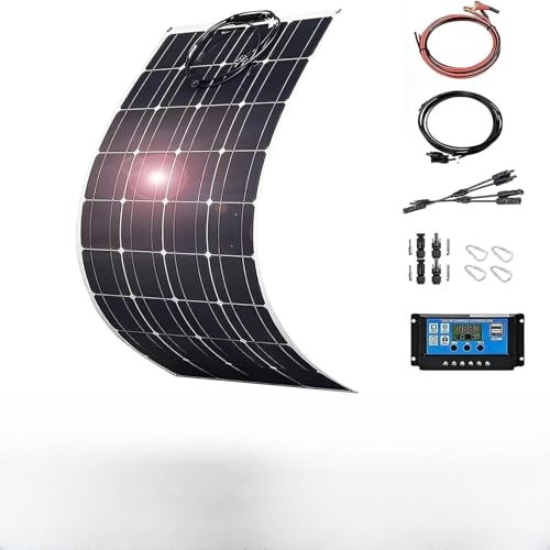 Sunseota Panneau Solaire Flexible 150W/200W/300W/400W/520W avec étanchéité IP68, Module Solaire photovoltaïque ETFE, Panneau Solaire Mono Semi-Flexible Hors réseau pour Toit, Van, Camping-Car,200w