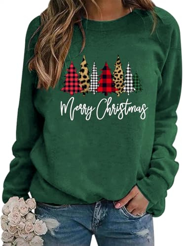 WIEIYM Weihnachtspullover Damen Sweatshirt Weihnachtsbaum Pullover | Druck Rundhals Langarm Weihnacht Casual Christmas Sweat Oberteile
