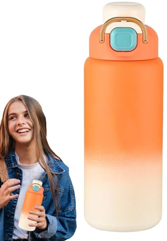 Bouteille D eau Isolée Avec Paille - Gourde À Paille 650 Ml Pour Eau Chaude - Grande Gourde De Voyage | Idéal pour École Filles Hommes Salle de Sport Café Femmes Sports Voyage Extérieur