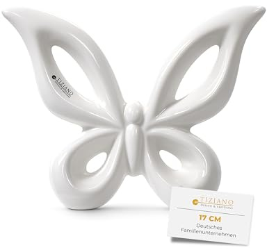 Tiziano® Keramik Schmetterling Lia Creme-weiß (17cm) - Glänzende Deko Figuren im Bundle für Wohnzimmer & Büro - Stilvolle Geschenkidee - Dekoartikel für Moderne Einrichtung