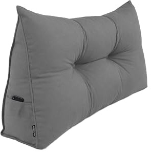 POKAR Rückenkissen 100x50x20 cm | Lesekissen für Bett und Sofa | Großes Keilkissen als Sofakissen für Rückenlehne | Wandkissen mit praktischen Seitentaschen | Oeko Tex 100 Zertifiziert | Grau