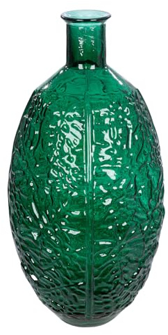 GILDE Bodenvase Dschungel - Glas - Blattmotiv - rund - glänzend - grün - Höhe 59cm x Ø 29cm - wasserdichte Blumenvase