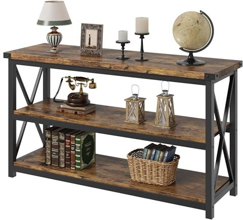 Garvee Table Console Longue 120 cm à 3 Niveaux – Rangement Pratique, Style Industriel Bois –Table d'Entrée Parfaite pour Entrée, Salon Ou Derrière Canapé – Design étroit pour Maisons Modernes