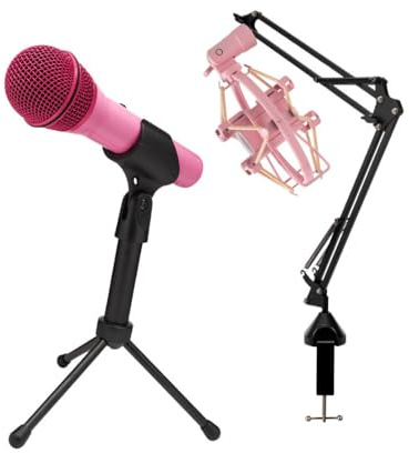 SAMSON Q2U USB and XLR Handheld Dynamic Microphone Bundle | Includes Shock Mount and Desktop Boom Arm Microphone Stand. with Cardioid Polar Pattern (Pink)