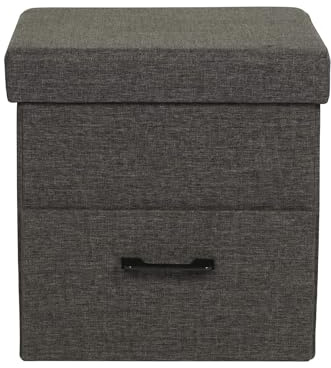 Rebecca Mobili Sitzhocker mit Stauraum und Schublade, Dunkelgrau, MDF-Holzstruktur, Moderner Stil – Maße HxBxT: 40 x 40 x 40 cm – Art. RE7242